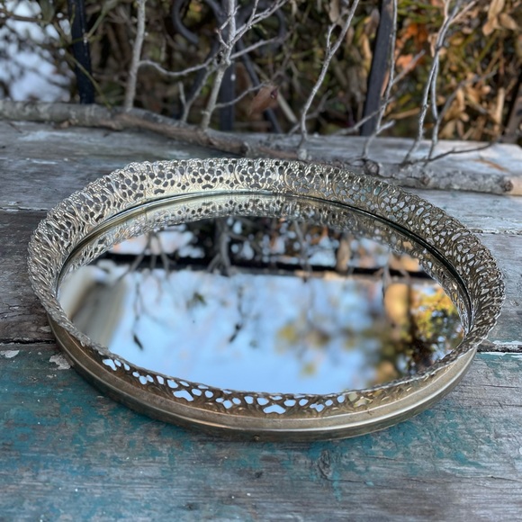 Accents Vintage Round Mirror Tray Gold Ornate Frame Poshmark